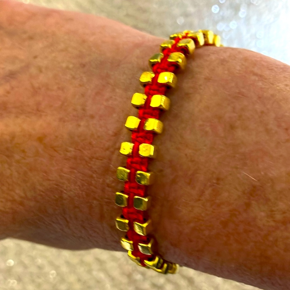 New Super Cute Boho Cube Beaded Gold Surf Festival Bracelet Red